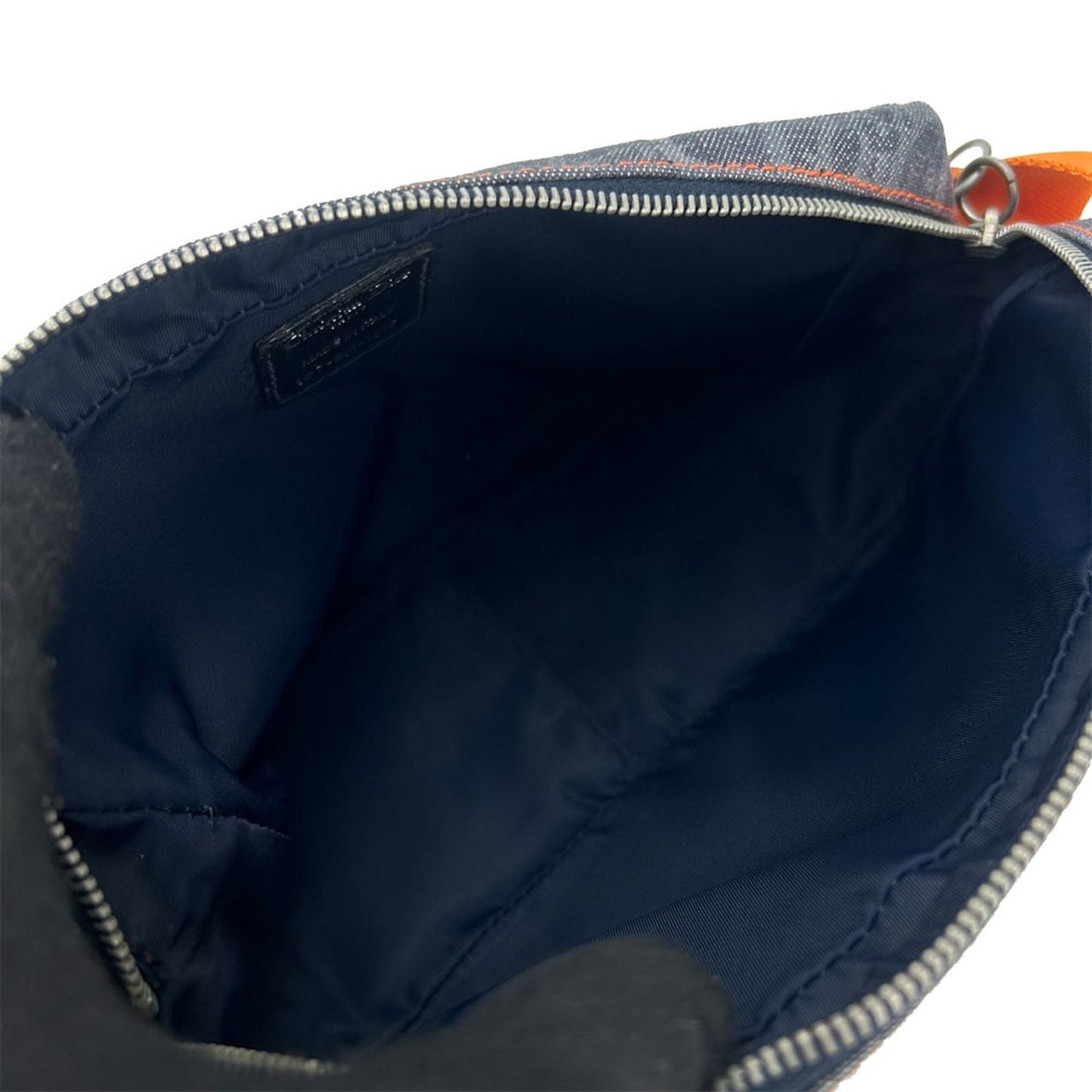 Christian Dior Navy Orange Denim Leather Shoulder Bag ()