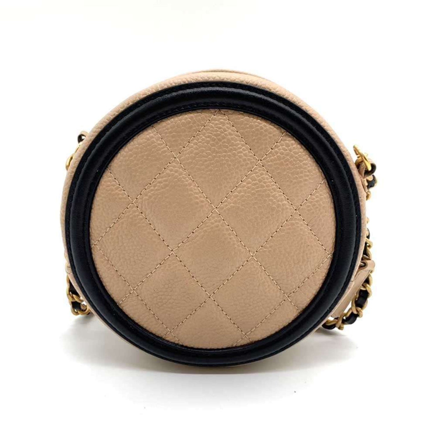 Chanel Bag CC Filigree Round Chain Shoulder Beige x Black Pochette Pouch Circle Crossbody Women's Caviar Skin Chanel