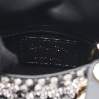 Christian Dior Lady Dior Black Clear Silver Leather Rhinestone Handbag