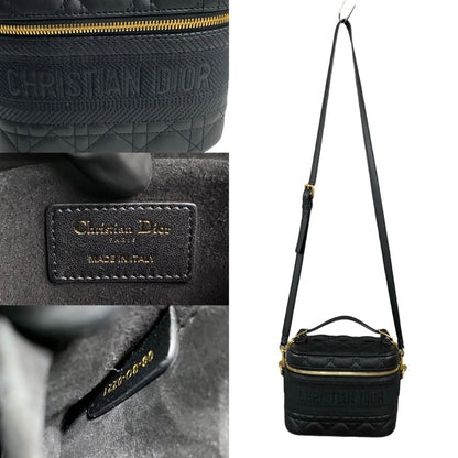 Christian Dior Black Leather Handbag Shoulder Bag Vanity Bag