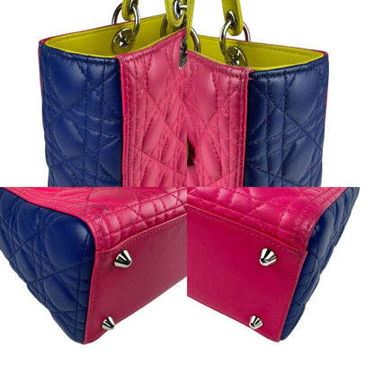 Christian Dior Blue Pink Yellow Leather Handbag Shoulder Bag Leather