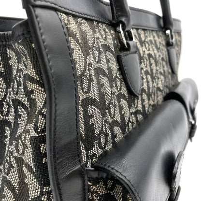 Christian Dior Black Canvas Leather Handbag Tote Bag Leather
