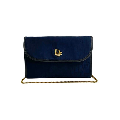 Christian Dior Navy Canvas Leather Pochette Shoulder Bag Leather