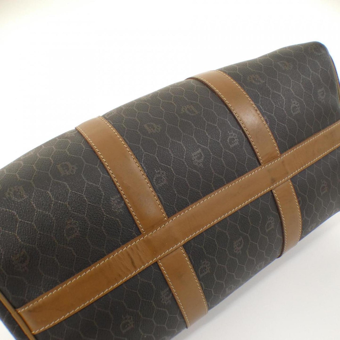 Christian Dior Brown Coated Canvas Boston Bag
