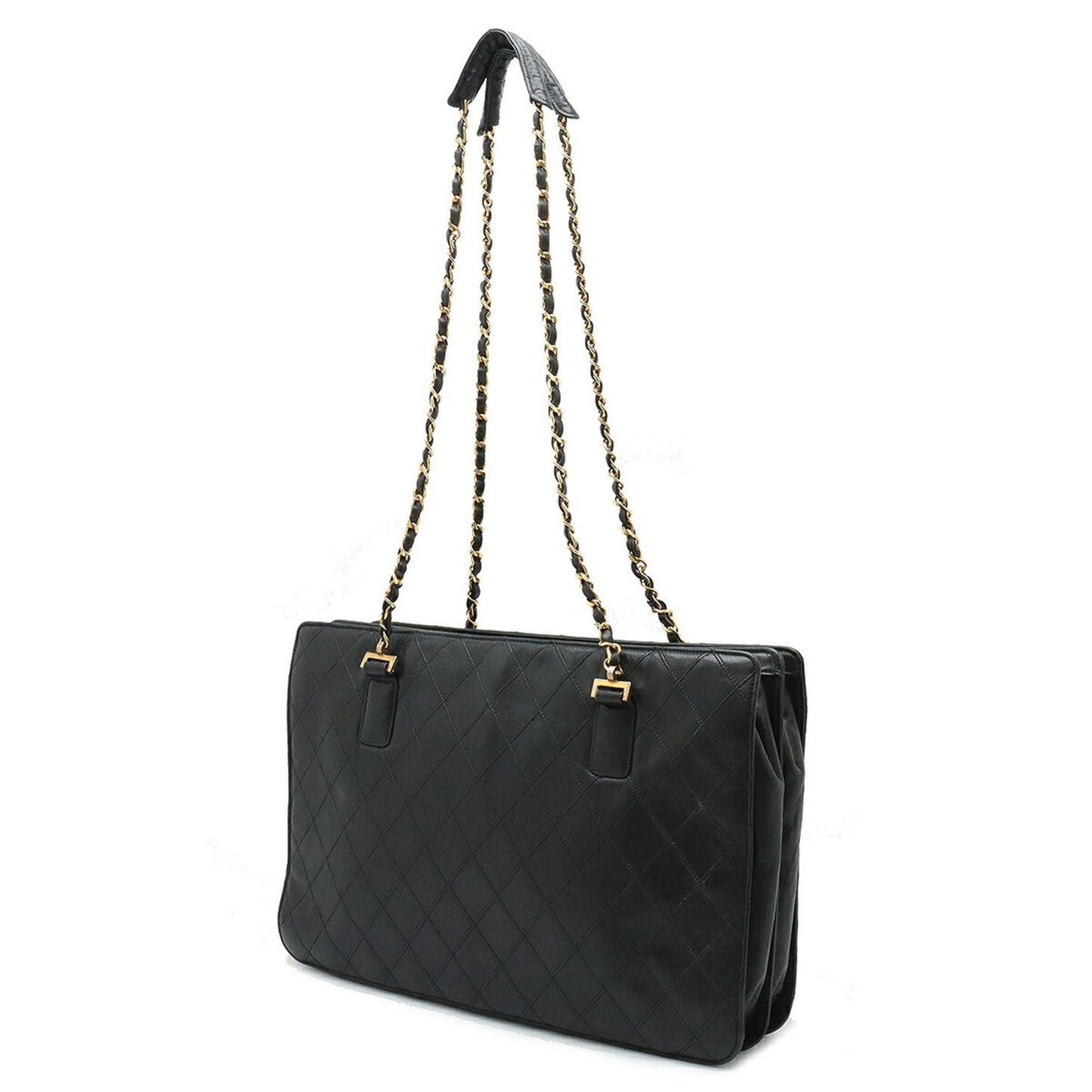 Chanel Bicolor Chain Tote Bag Shoulder Leather Black
