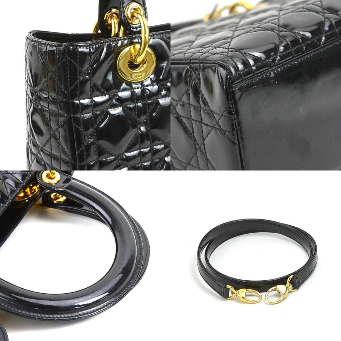 Christian Dior Black Patent Leather Handbag Shoulder Bag Leather