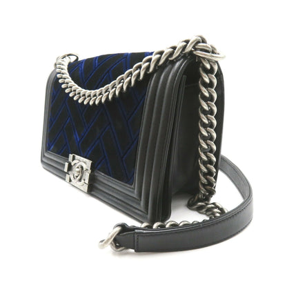 Chanel Boy Chanel Chain Shoulder Bag, Lambskin (Sheepskin), Women's, Navy, Black