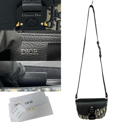 Christian Dior Black Gray Leather Canvas Pochette Shoulder Bag