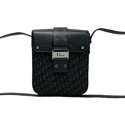 Christian Dior Black Leather Canvas Shoulder Bag