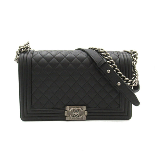 Chanel Boy Chanel Chain Shoulder Bag Leather Women's Black