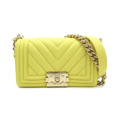 Chanel Boy Chanel V-stitched chain shoulder bag, caviar skin (grained calfskin), women's, yellow