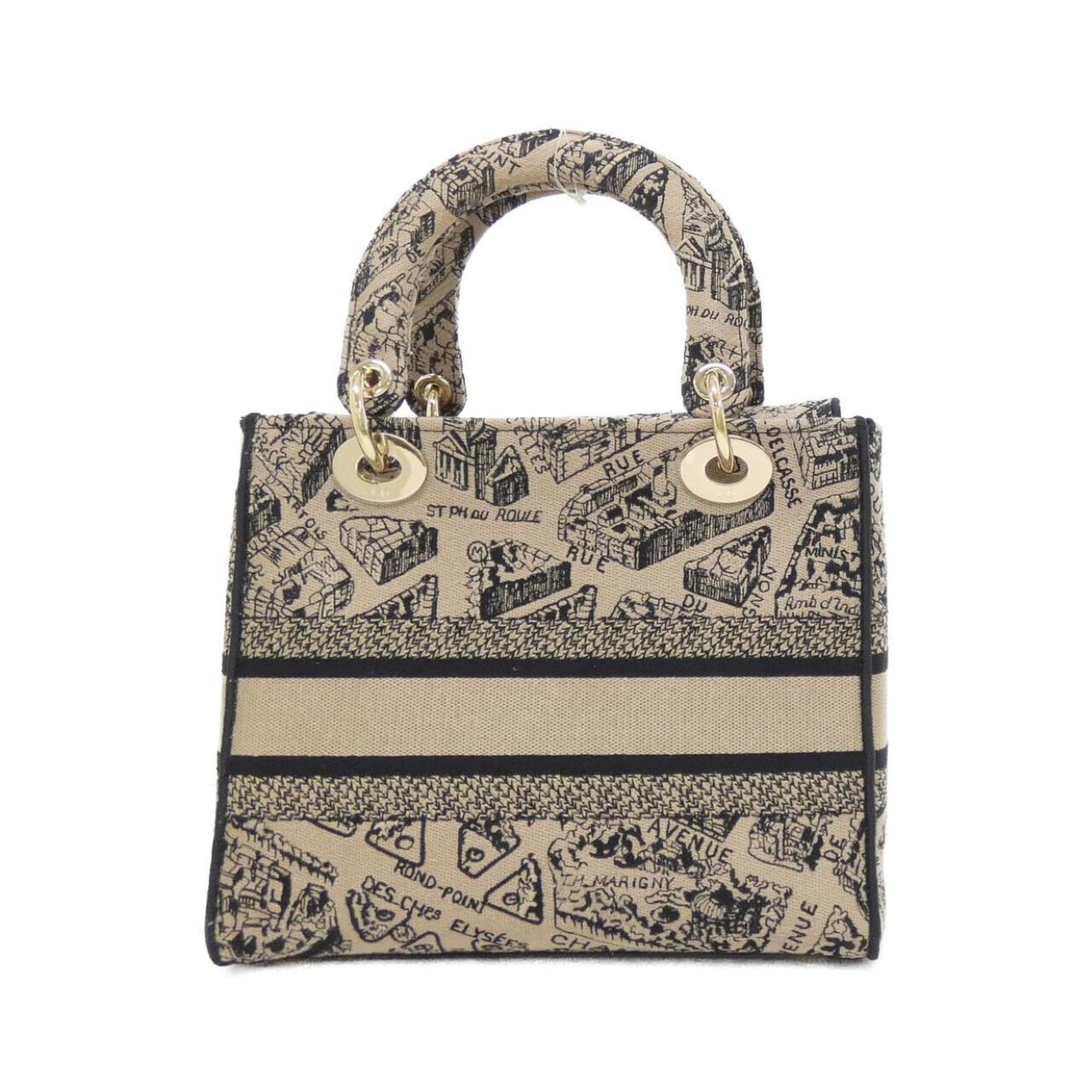 Christian Dior Beige Black Canvas Handbag Canvas
