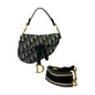 Christian Dior Navy Canvas Leather Handbag Saddle Bag Shoulder Bag