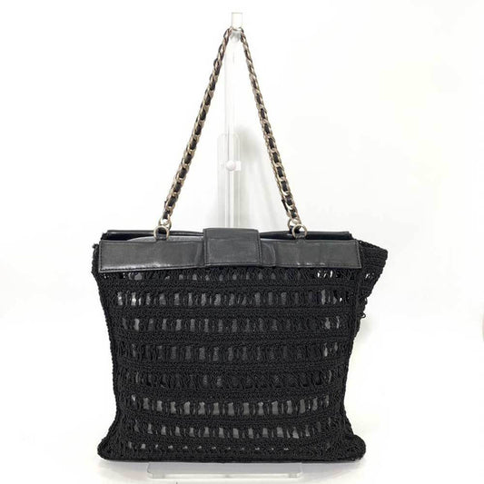 Chanel Bag Chain Tote Black Mesh Stitch Handbag Coco Mark Ladies Canvas x Leather