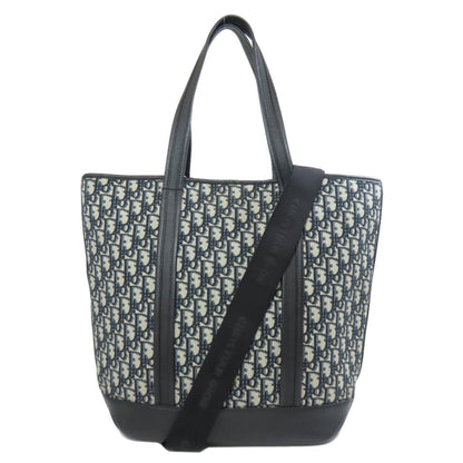 Christian Dior Navy Canvas Leather Tote Bag