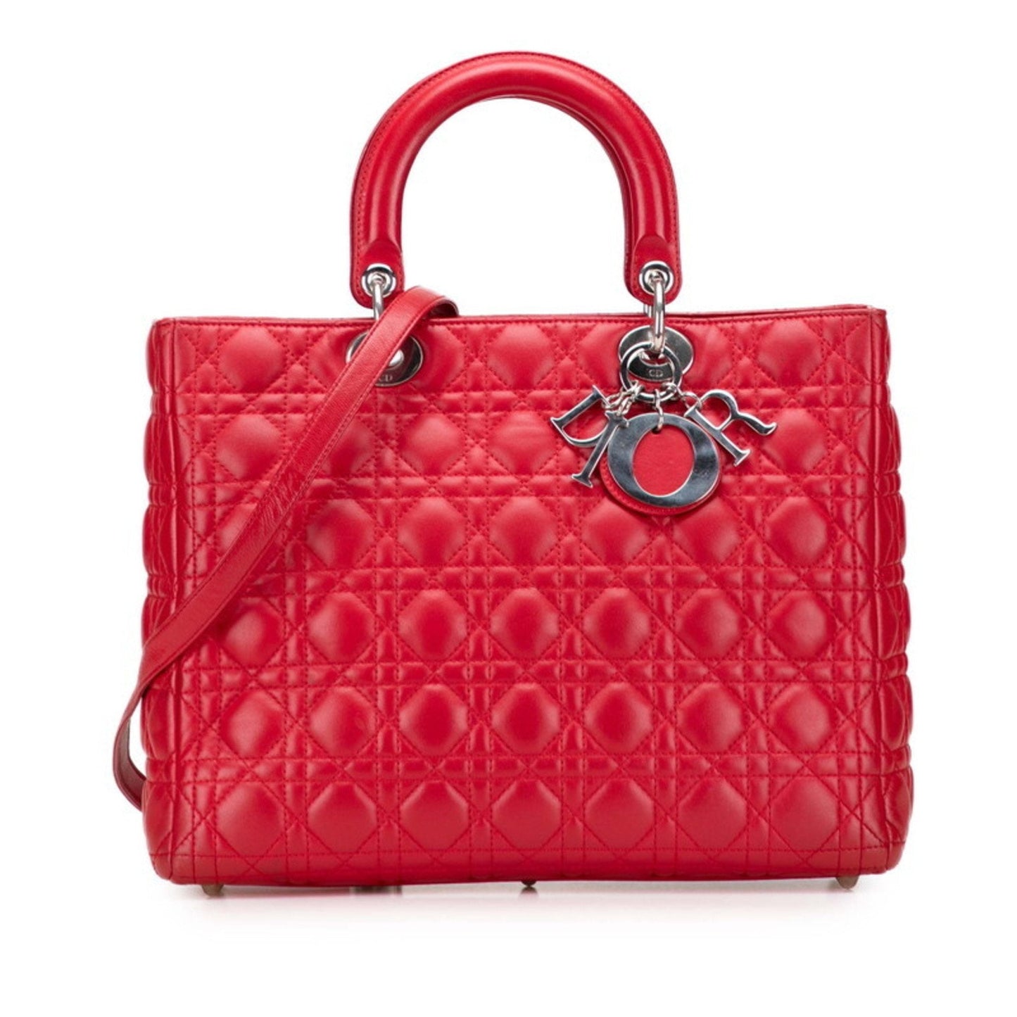 Christian Dior Lady Dior Red Color Leather Handbag Shoulder Bag Leather