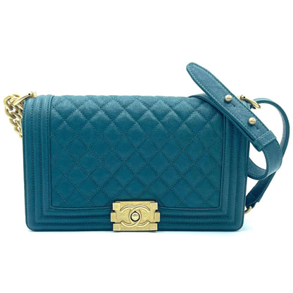 Chanel Boy Chanel ChainShoulder Bag Green Caviar Skin (Grained Calf)