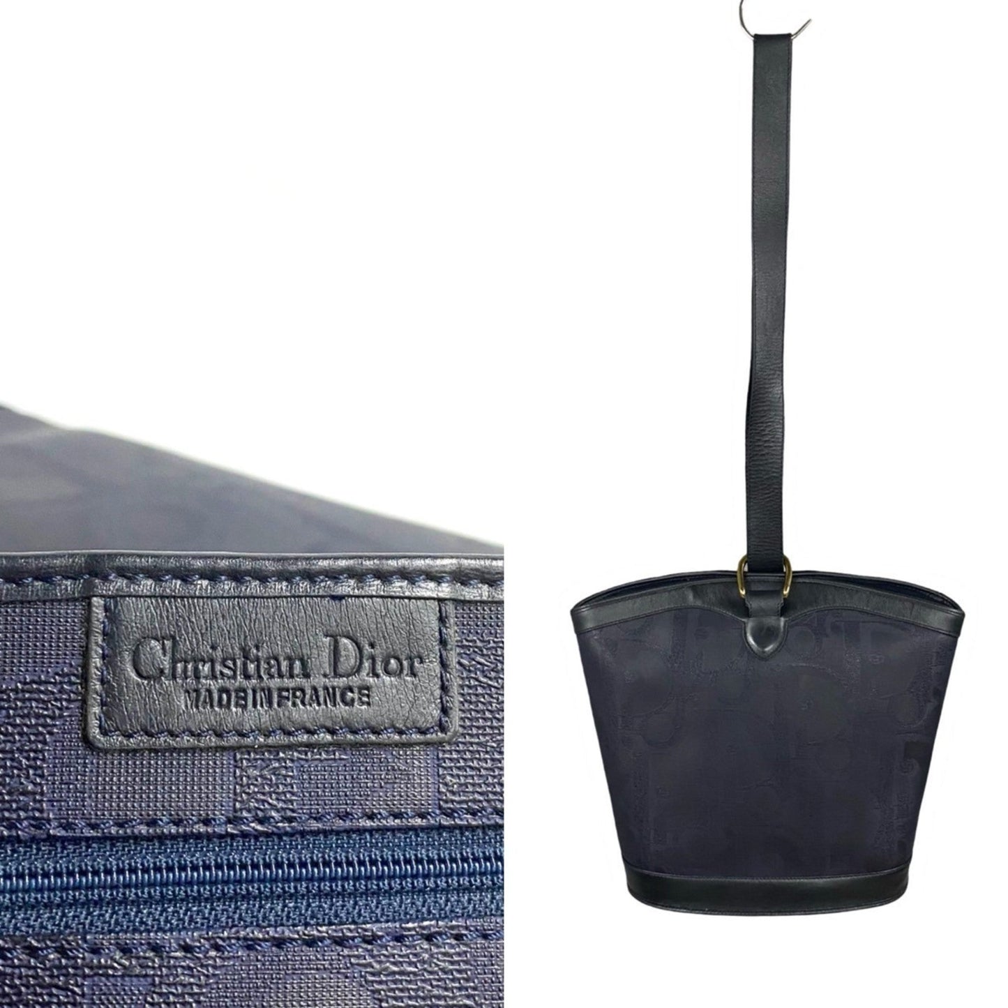 Christian Dior Navy Leather Pvc Shoulder Bag Tote Bag