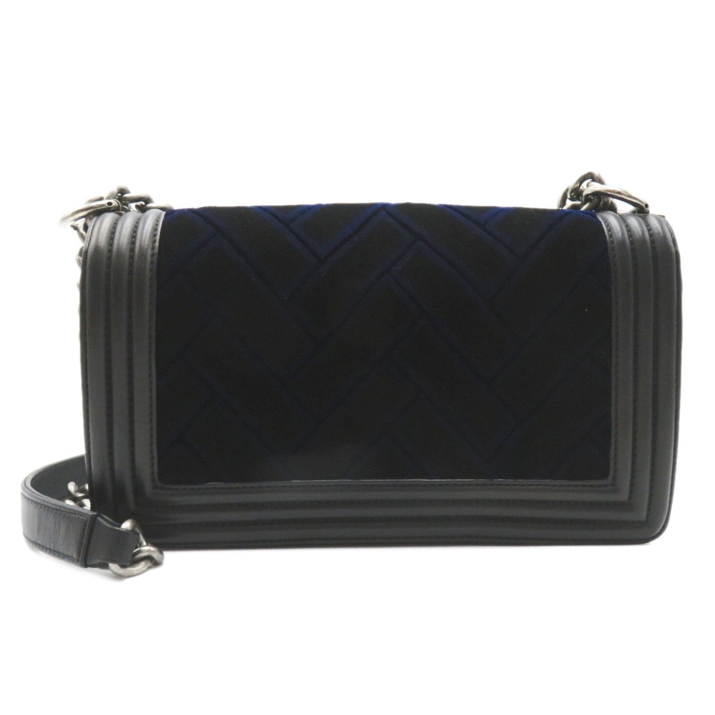 Chanel Boy Chanel Chain Shoulder Bag, Lambskin (Sheepskin), Women's, Navy, Black