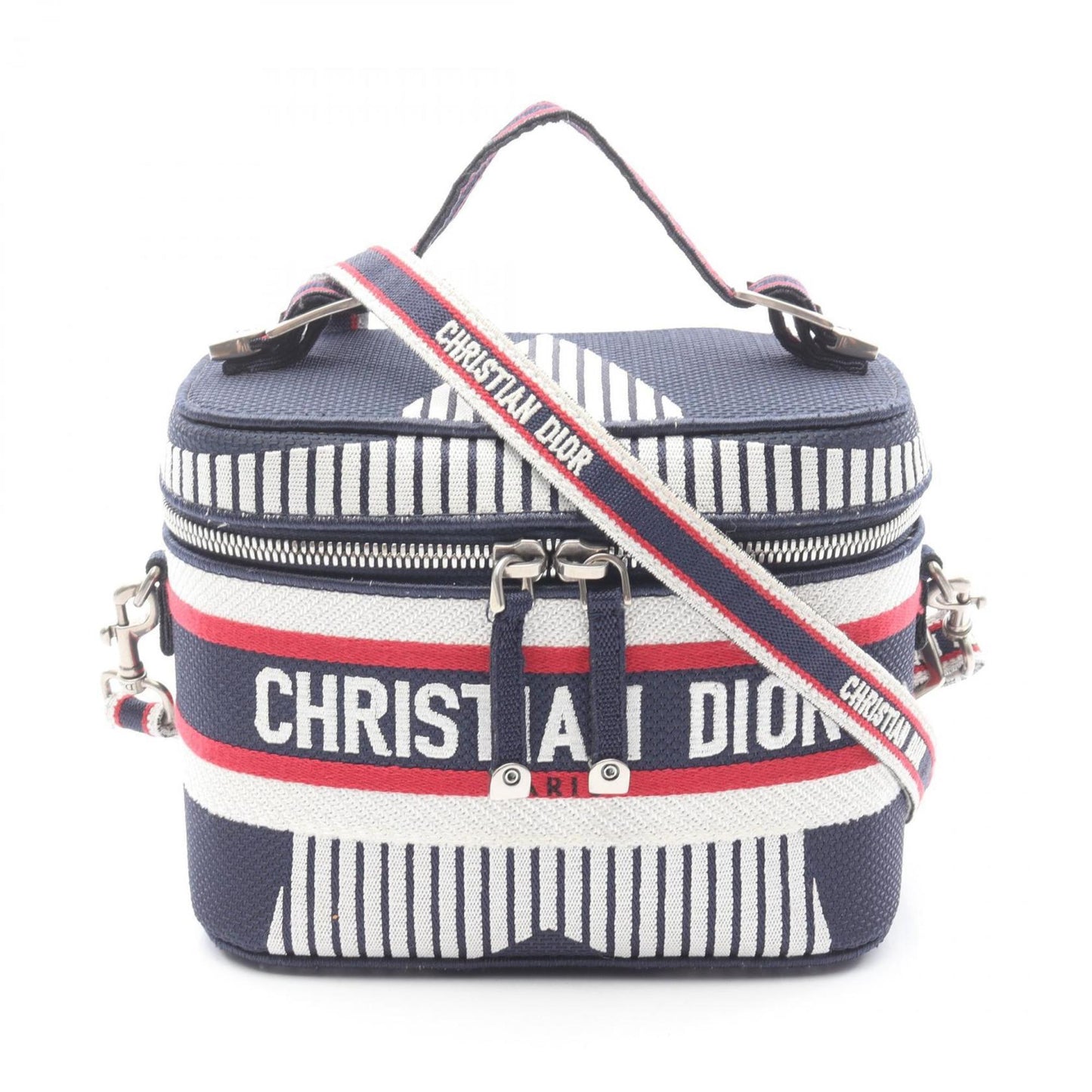 Christian Dior Navy Red Color White Canvas Handbag Weekend Bag