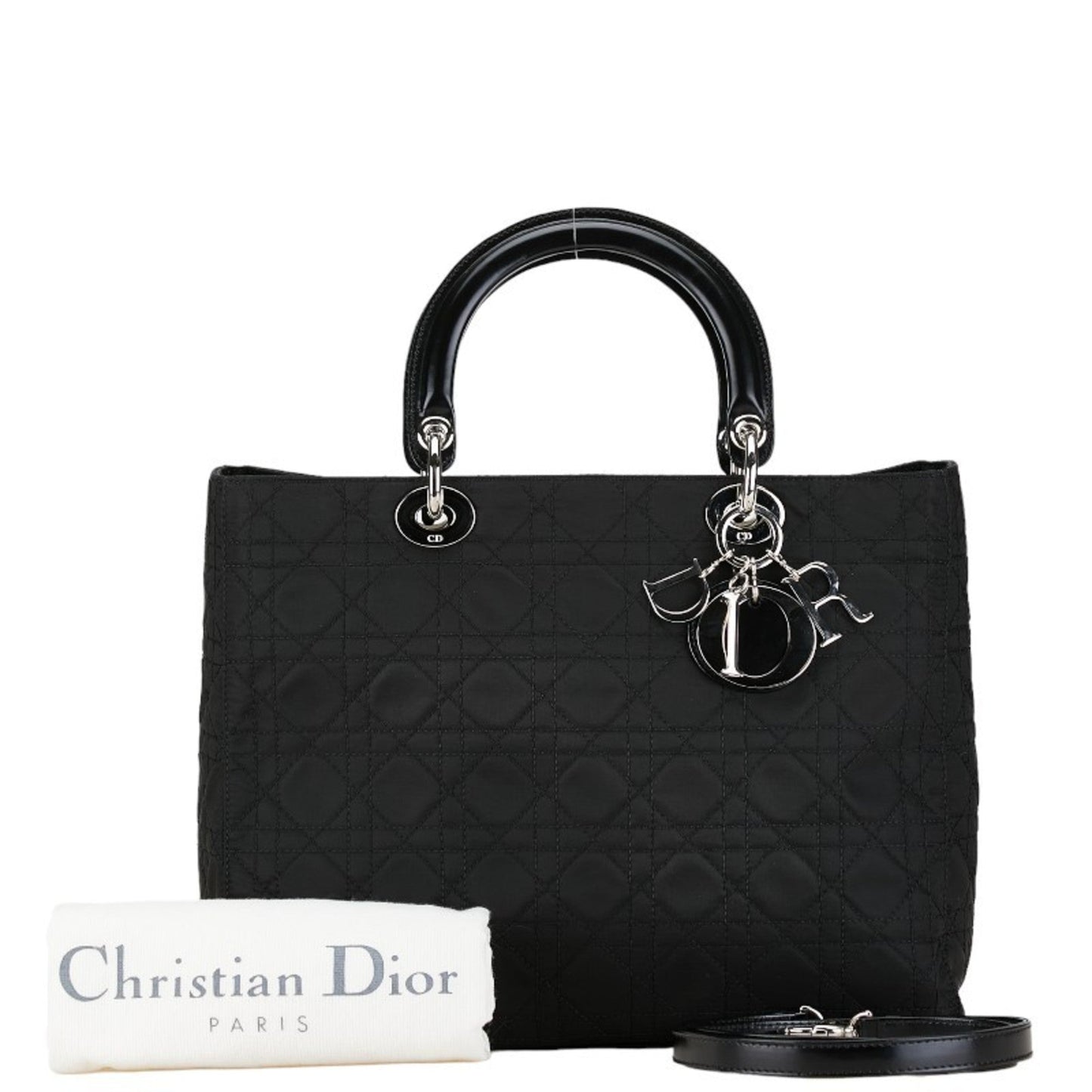Christian Dior Black Cotton Leather Handbag Pochette Pouch Shoulder Bag