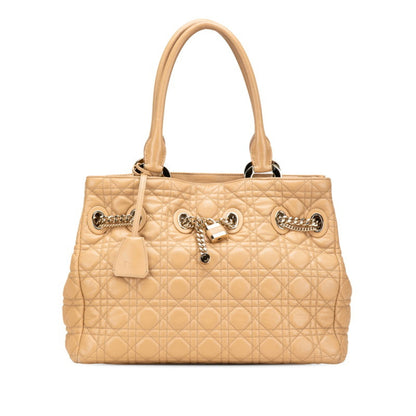 Christian Dior Lady Dior Beige Brown Leather Handbag Tote Bag