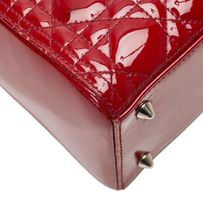 Christian Dior Lady Dior Red Color Patent Leather Handbag Shoulder Bag Leather