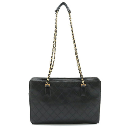 Chanel Bicolor Chain Tote Bag Shoulder Leather Black