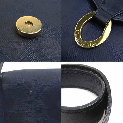Christian Dior Navy Coated Canvas Leather Shoulder Bag Leather