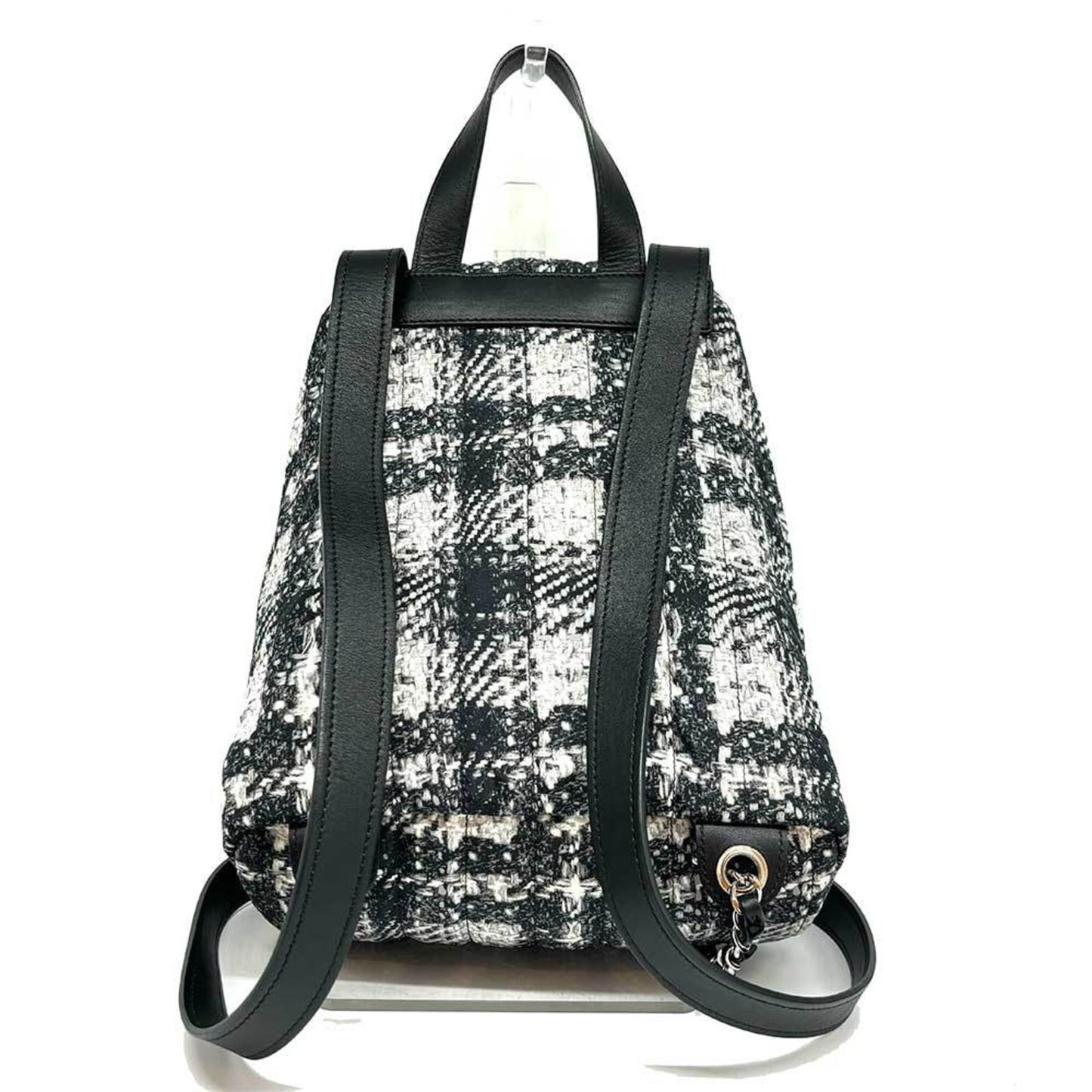 Chanel Backpack Coco Mark Nylon Tweed Pattern Black x White Silver Chanel