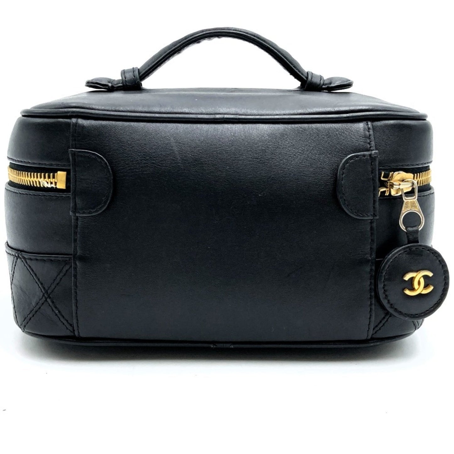 Chanel Bicolor Vanity Bag, Cosmetic Pouch, Coco Mark, Black, Lambskin, Leather, Women's