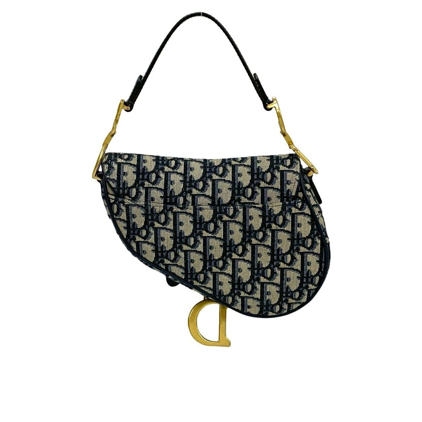 Christian Dior Navy Leather Canvas Saddle Bag Shoulder Bag