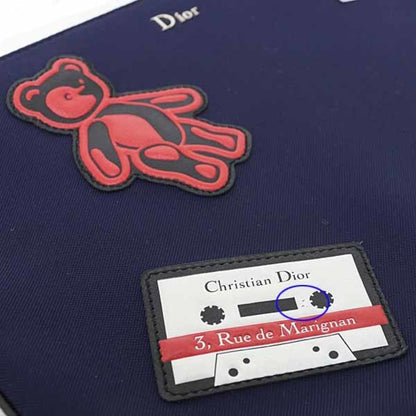Christian Dior Navy Red Color Nylon Pouch