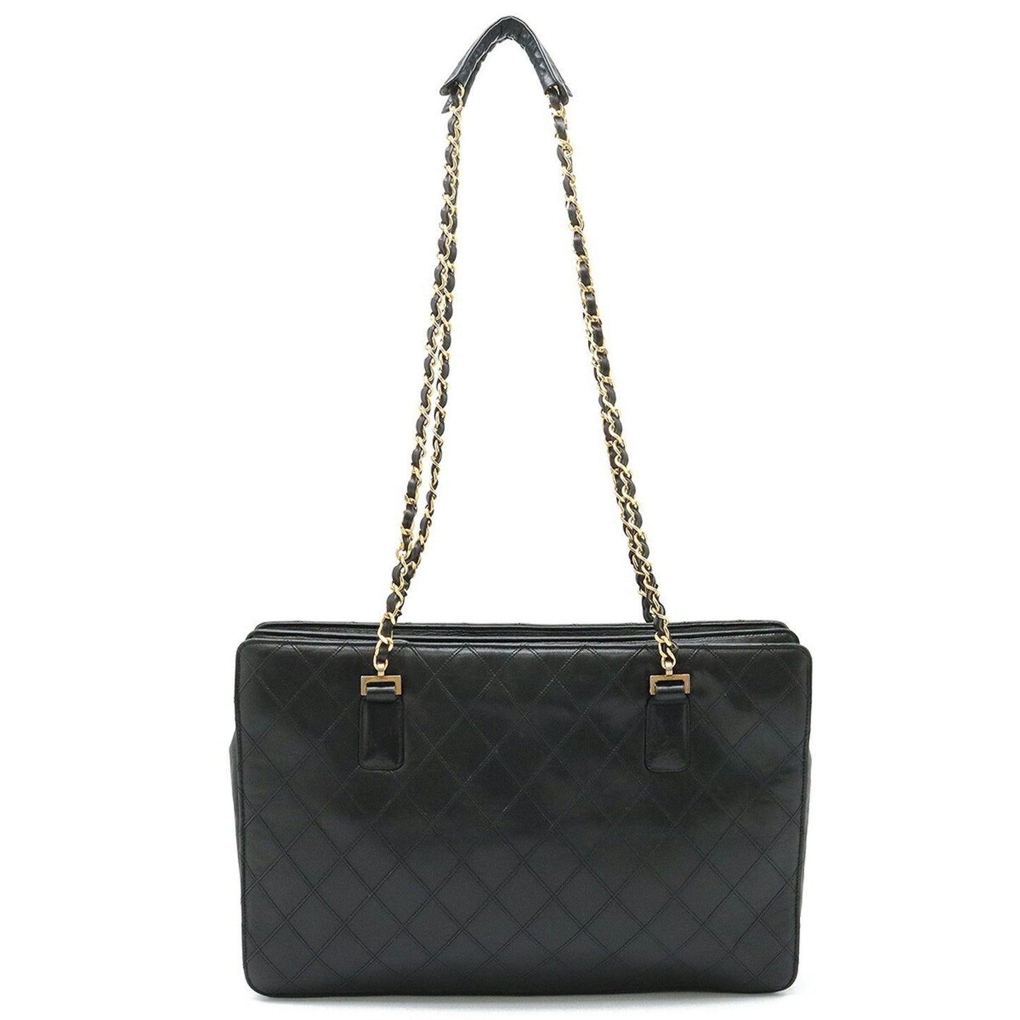 Chanel Bicolor Chain Tote Bag Shoulder Leather Black