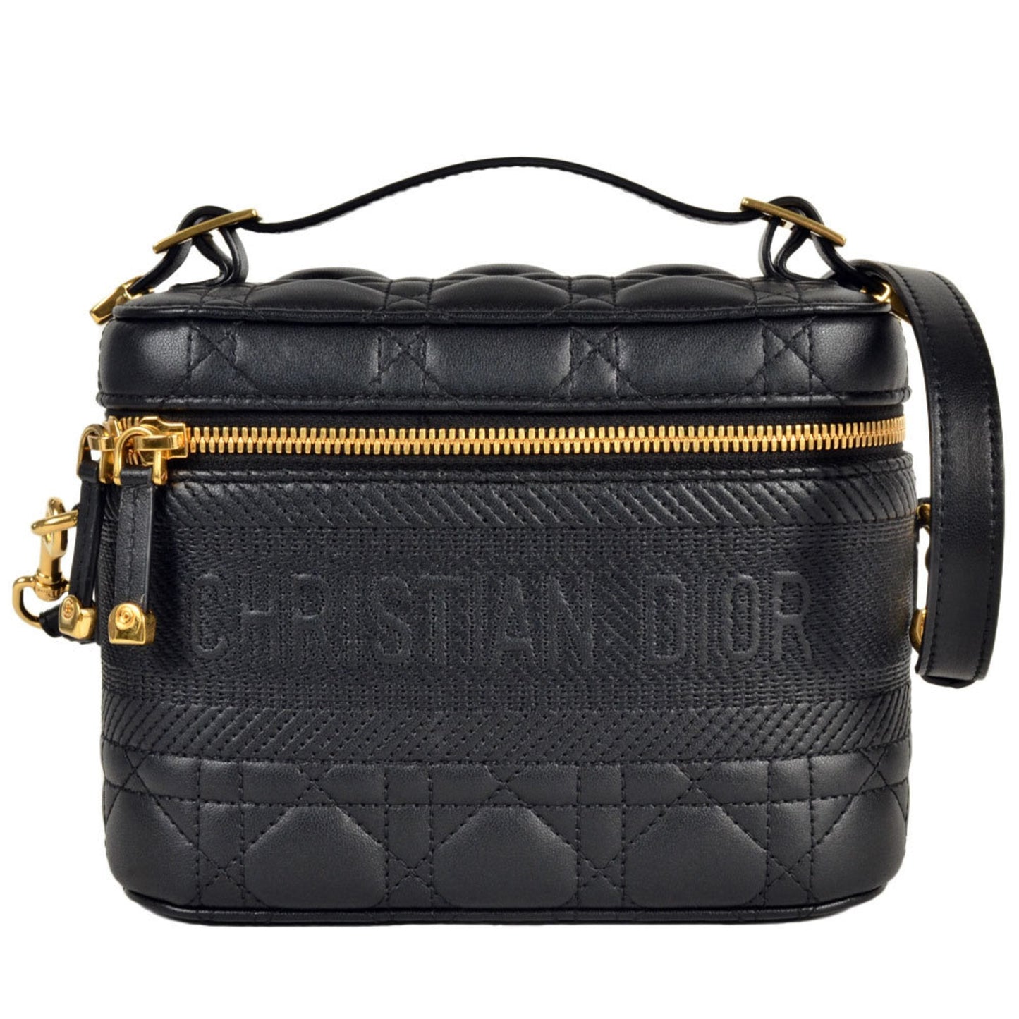 Christian Dior Black Leather Canvas Shoulder Bag Vanity Bag