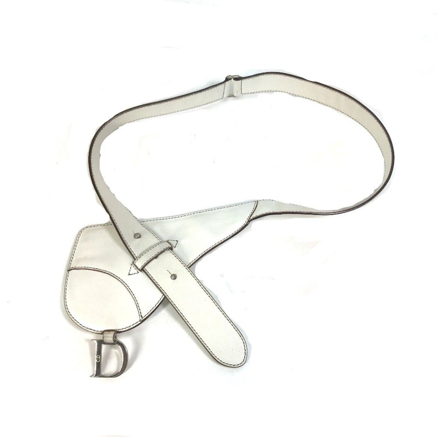 Christian Dior White Leather Fanny Pack Pouch Saddle Bag