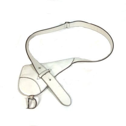Christian Dior White Leather Fanny Pack Pouch Saddle Bag