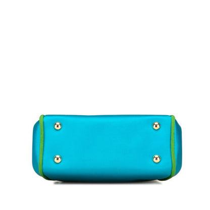 Christian Dior Green Blue Green Canvas Satin Handbag Shoulder Bag