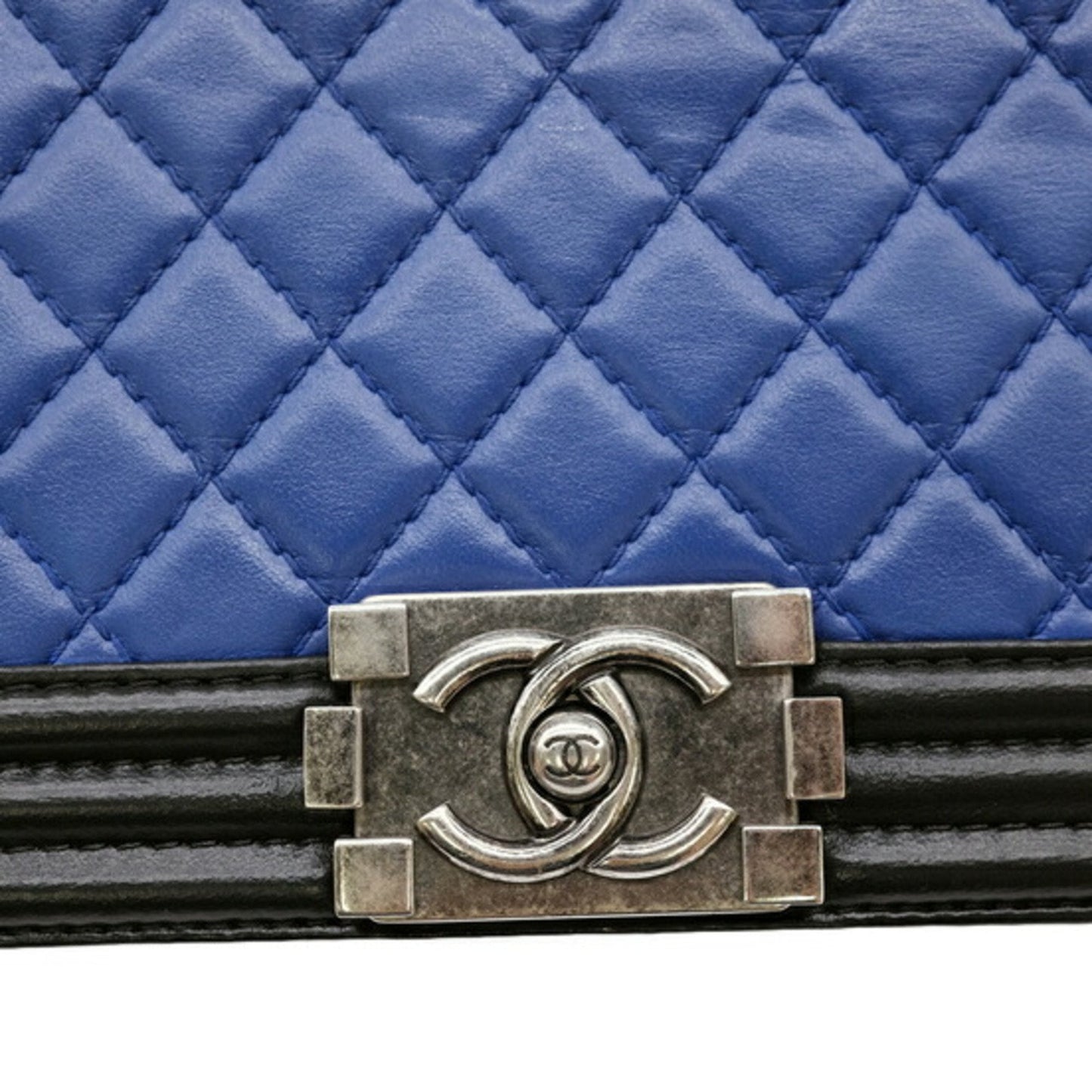Chanel Boy Chanel Chain Shoulder Lambskin Blue Black Seal A67086