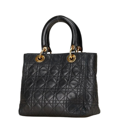 Christian Dior Lady Dior Black Leather Handbag Leather