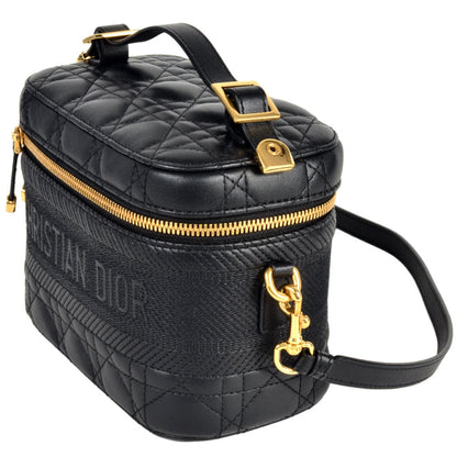 Christian Dior Black Leather Canvas Shoulder Bag Vanity Bag