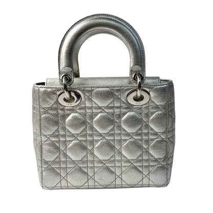 Christian Dior Silver Leather Handbag Shoulder Bag Leather