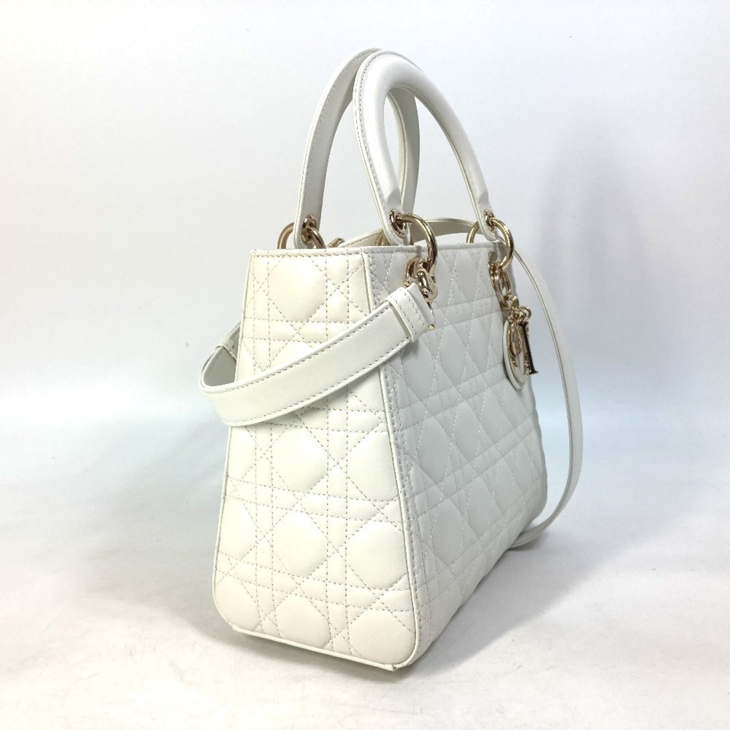 Christian Dior White Leather Handbag Shoulder Bag Leather