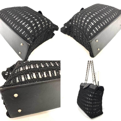 Chanel Bag Chain Tote Black Mesh Stitch Handbag Coco Mark Ladies Canvas x Leather