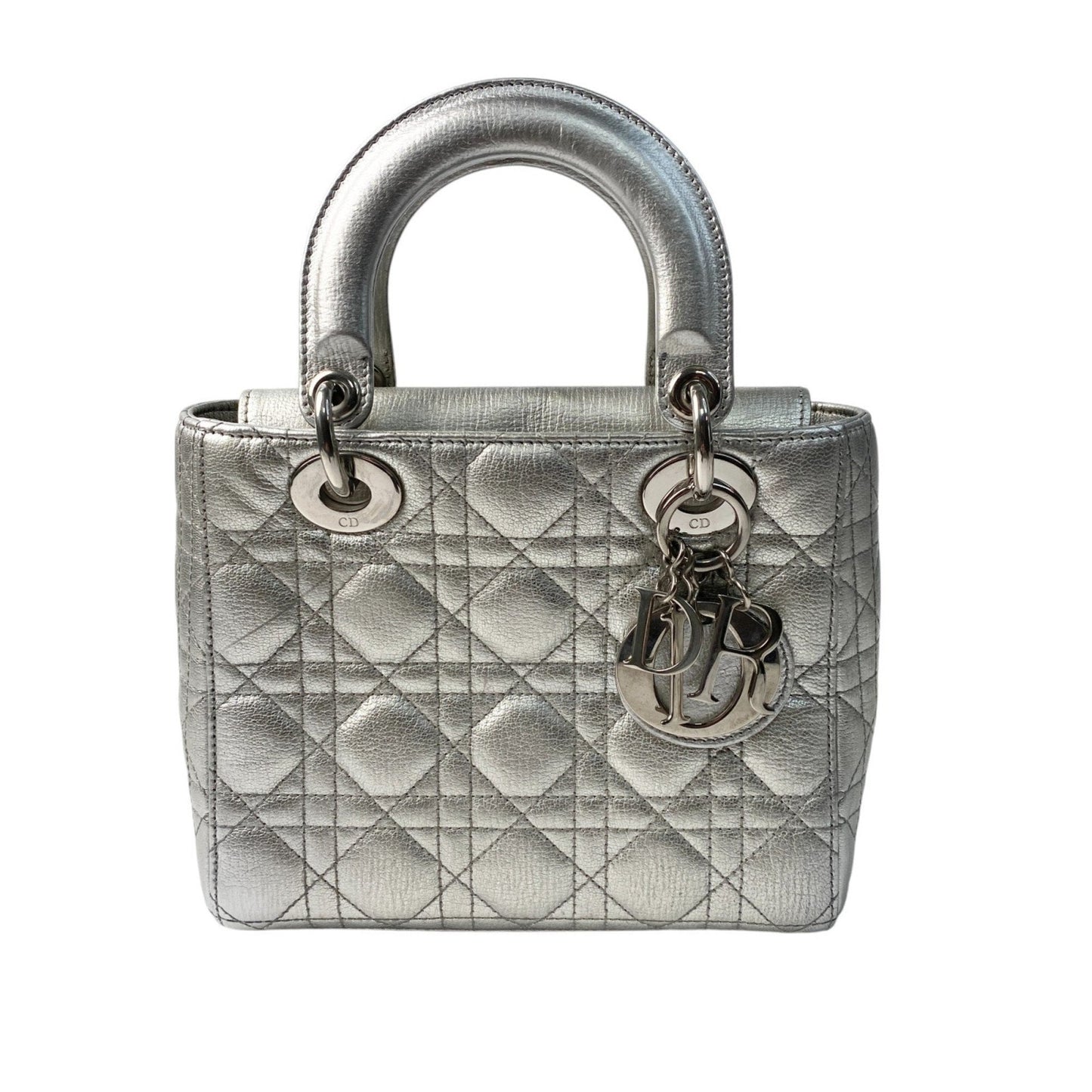 Christian Dior Silver Leather Handbag Shoulder Bag Leather