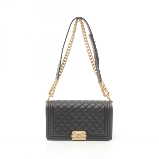 Chanel Boy Chanel Matelasse Shoulder Bag, Lambskin, Women's, Black, A67086