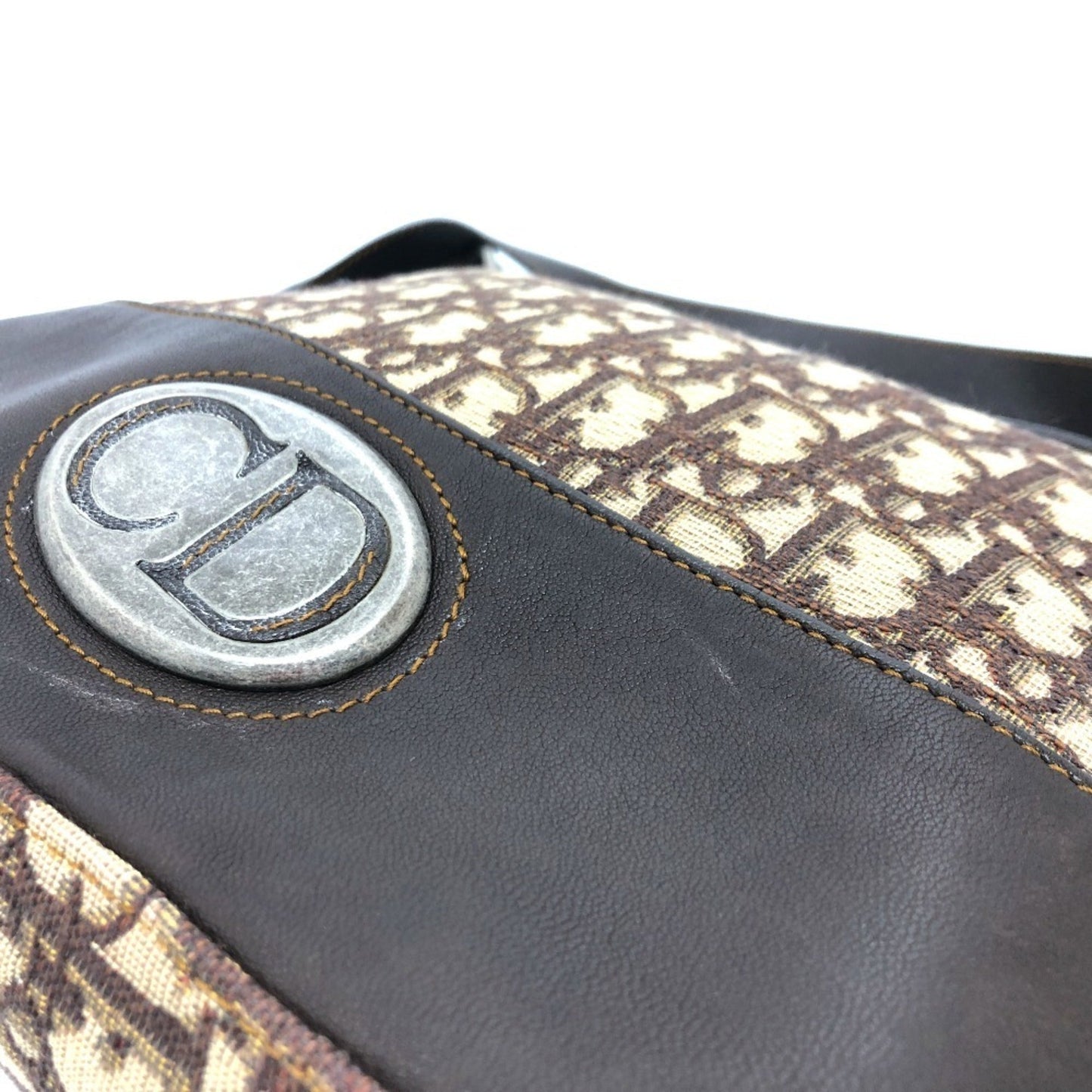 Christian Dior Brown Canvas Leather Shoulder Bag