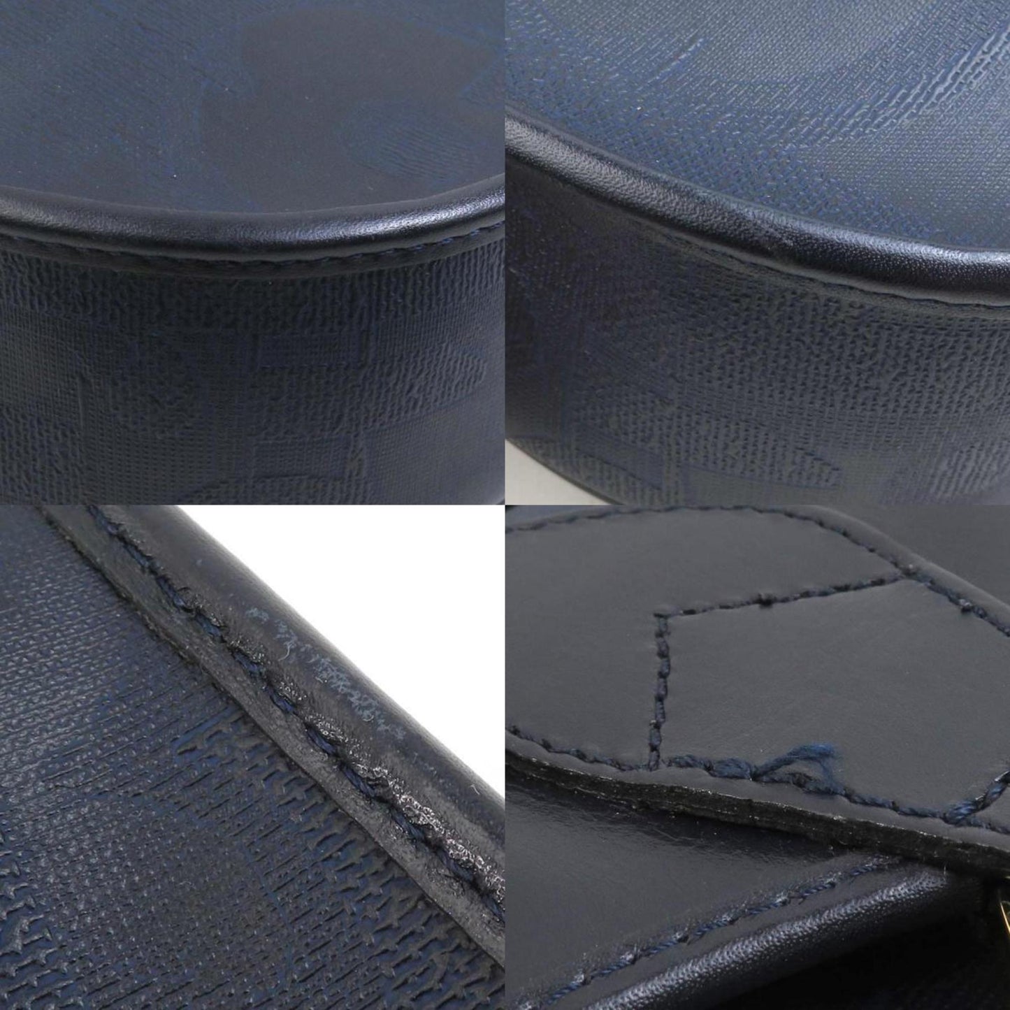 Christian Dior Navy Coated Canvas Leather Shoulder Bag Leather