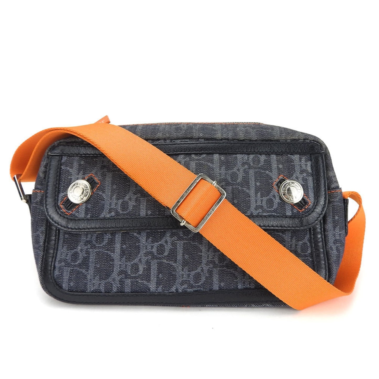 Christian Dior Navy Orange Denim Leather Shoulder Bag ()