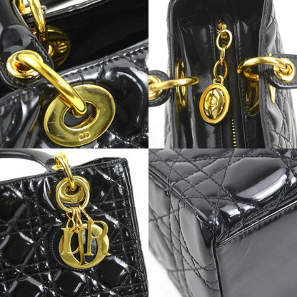 Christian Dior Black Patent Leather Handbag Shoulder Bag Leather